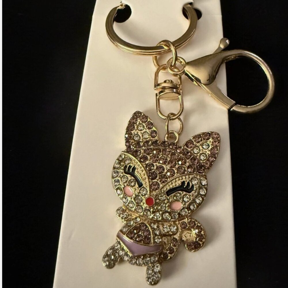 NEW! Mint Brand Purple Fox Keychain Purse Charm Rhinestones
